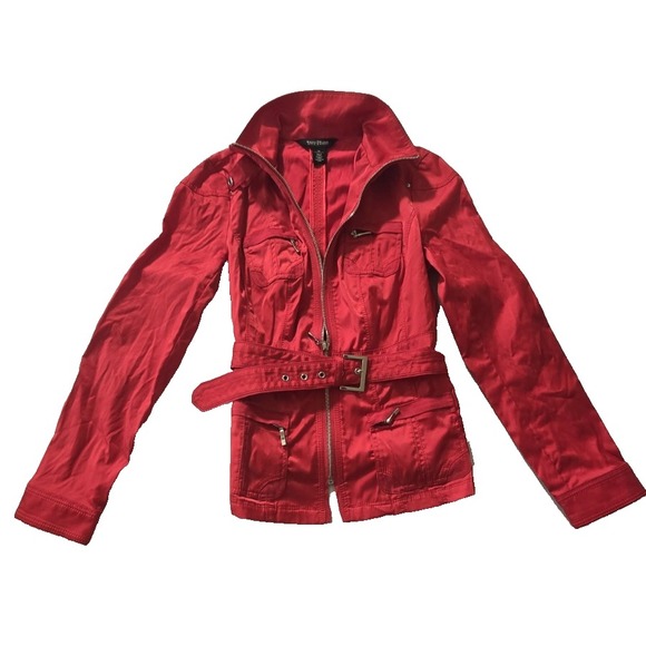 White House Black Market Woman's Vibrant Red short trench style jacket Size 00 - Picture 1 of 10